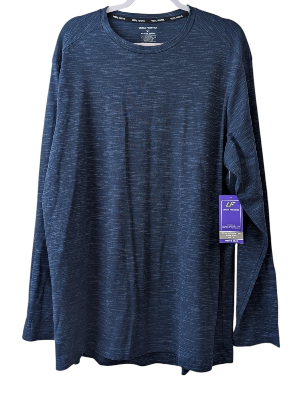 URBAN FRONTIER MEN'S BLUE HEATHER FULL SLEEVE TRI-BLEND T-SHIRT SIZE XL